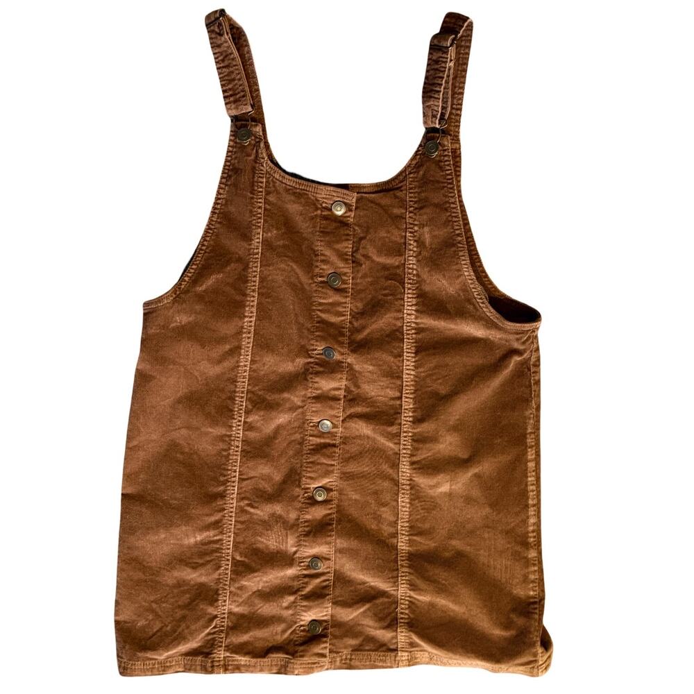 Celebrity Pink Corduroy Dress Womens L Brown Overall Button Front Pinafore Mini